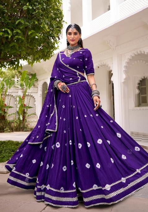 Purple Lace Work Chanderi&nbsp; Lehenga Set