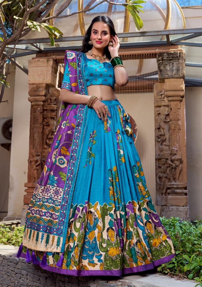 Firozi Printed Silk Blend Lehenga Set - Indya