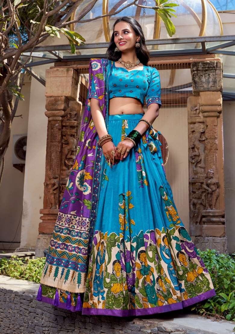 Firozi Printed Silk Blend Lehenga Set - Indya