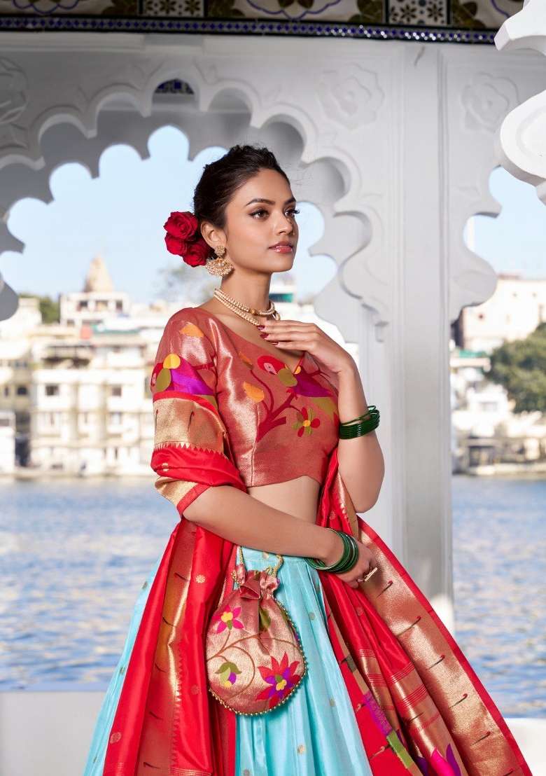 Blue Lace Work Silk Blend Lehenga Set for Diwali | Wedding & Festive Wear - Indya