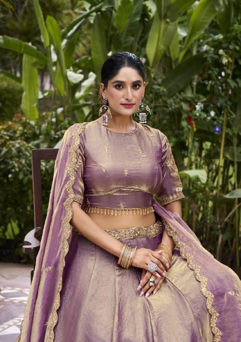 Lavender Sequin Work Fendi Lehenga Set - Indya