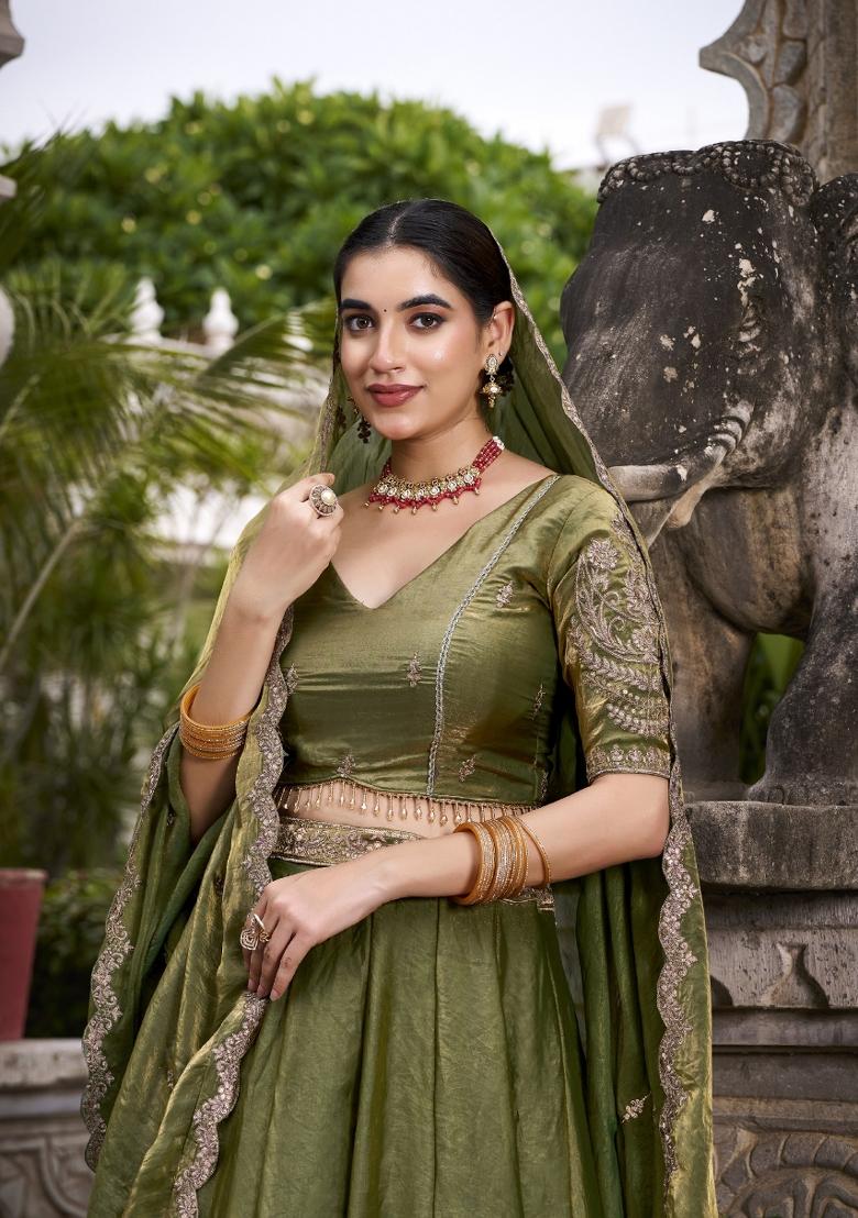 Mehendi Sequin Work Fendi Lehenga Set - Indya