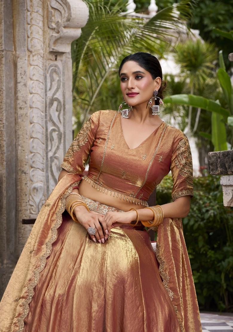 Orange Sequin Work Fendi Lehenga Set - Indya