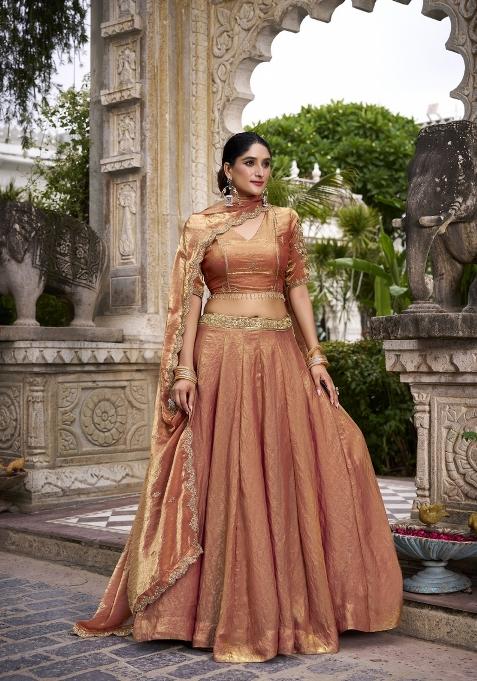 Orange Sequin Work Fendi Lehenga Set