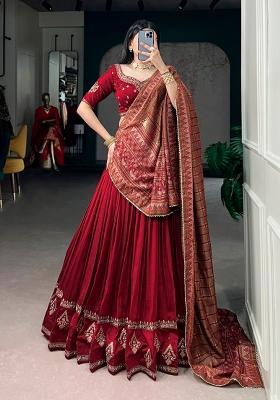 Maroon Sequin Work Silk Blend Lehenga Set