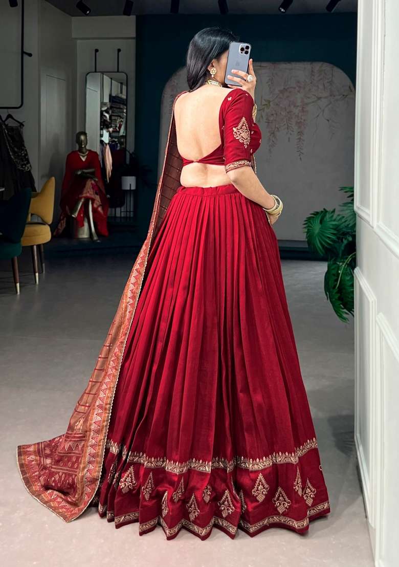Maroon Sequin Work Silk Blend Lehenga Set for Diwali and Festive Wear - Indya