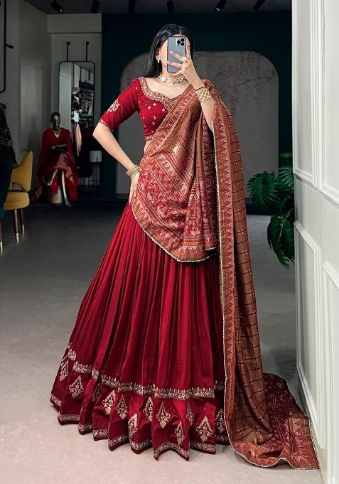 Maroon Sequin Work Silk Blend Lehenga Set