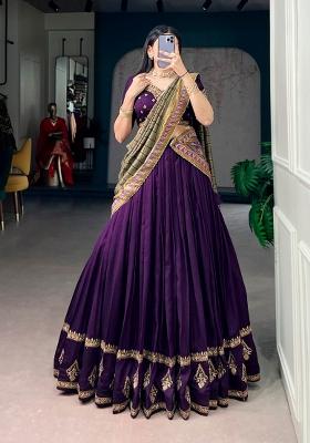 Purple Lace Work Silk Blend Lehenga Set