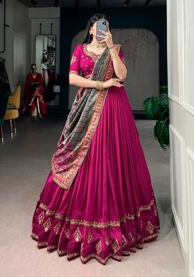 Pink Lace Work Silk Blend Lehenga Set