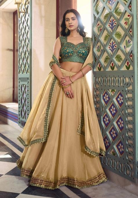 Cream Lace Work Fendi Lehenga Set