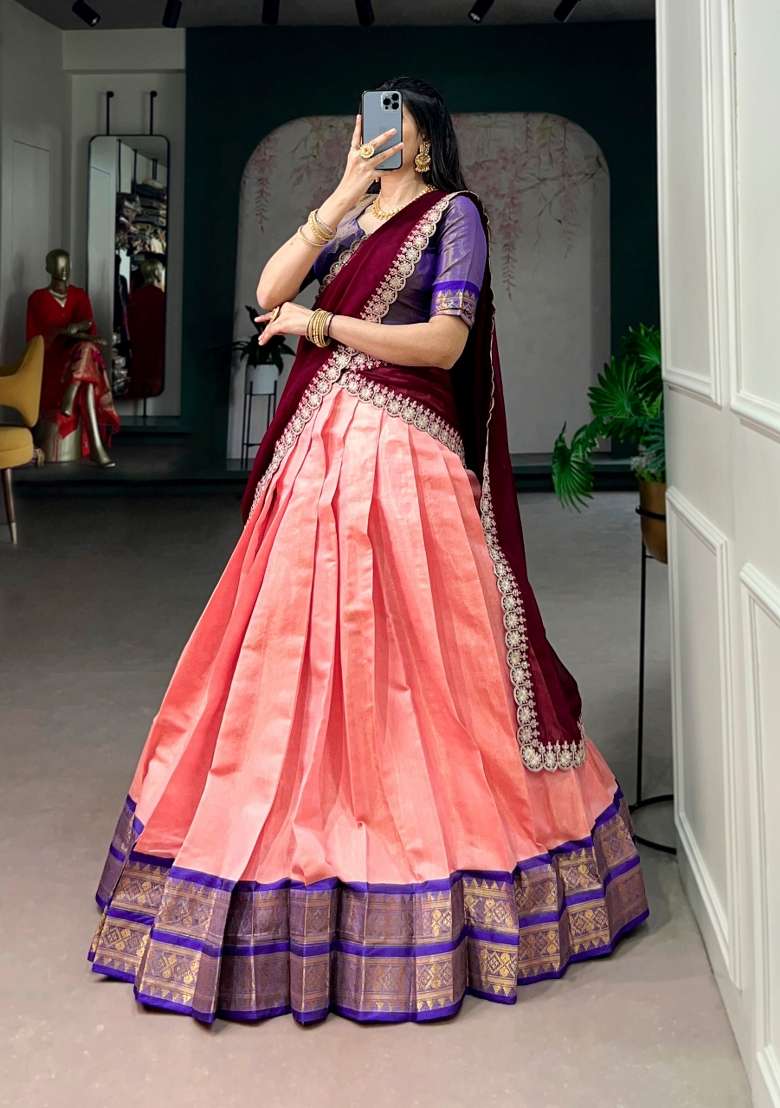 Maroon Silk Blend Lehenga Set with Zari Work for Diwali | Wedding & Festive Wear - Indya
