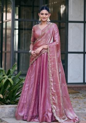 Pink Sequin Work Fendi Lehenga Set