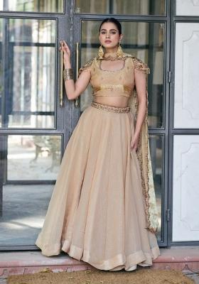 Cream Sequin Work Fendi Lehenga Set