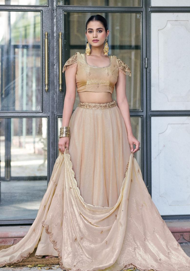 Cream Sequin Work Fendi Lehenga Set - Indya