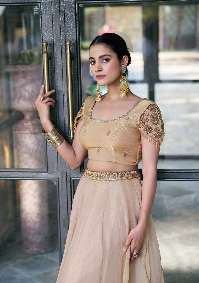 Cream Sequin Work Fendi Lehenga Set for Diwali and Festive Wear - Indya