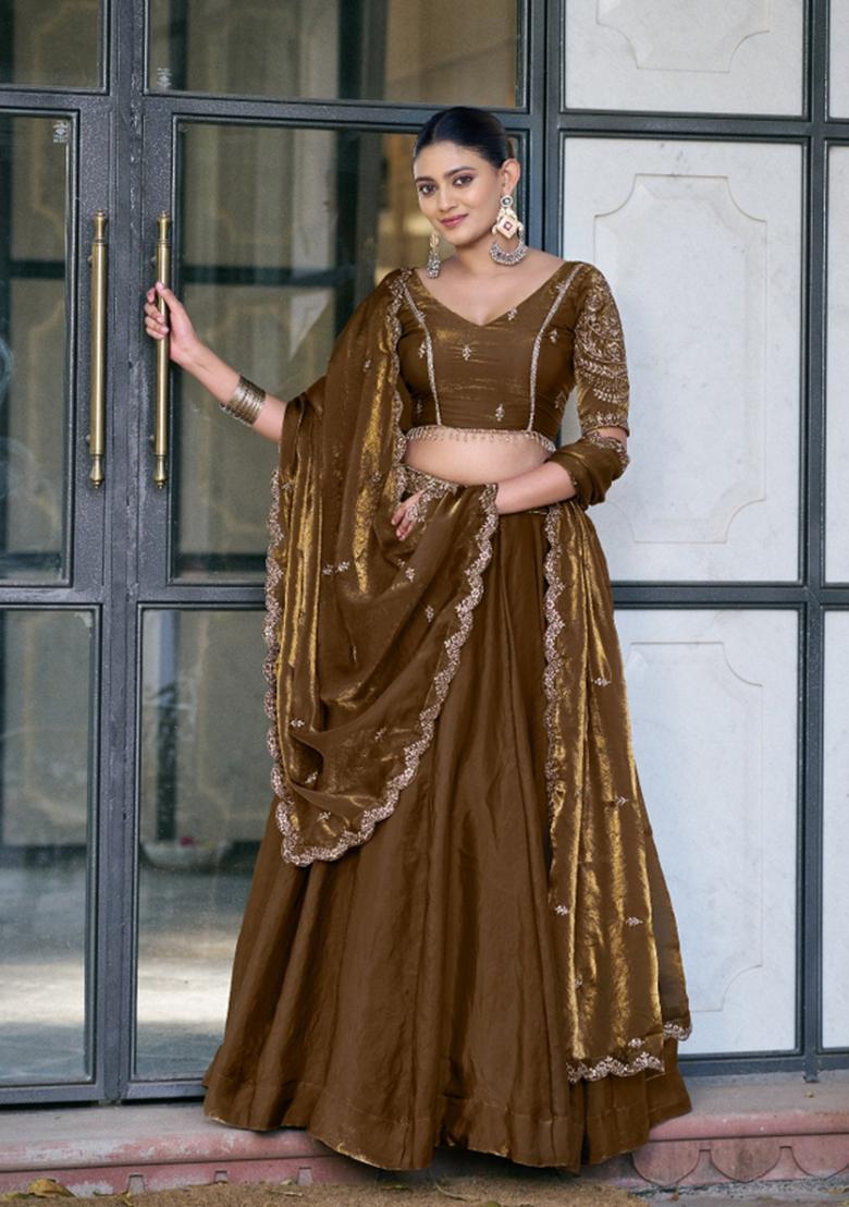 Brown Sequin Work Fendi Lehenga Set - Indya