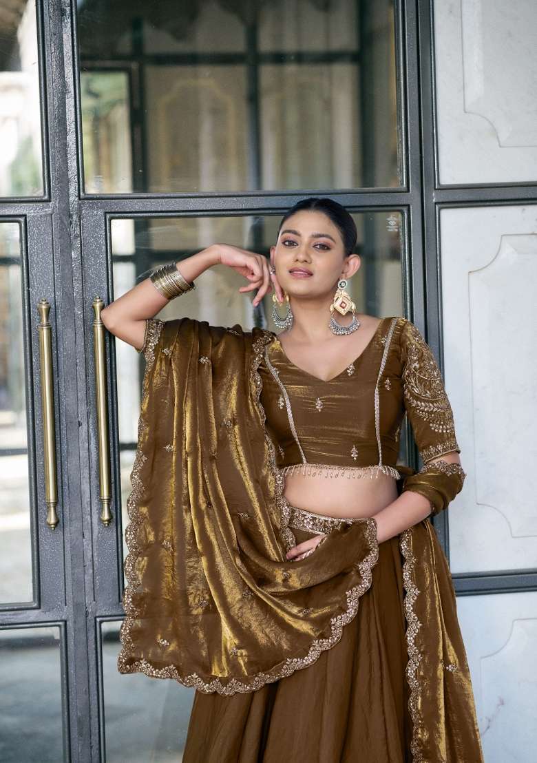 Brown Sequin Work Fendi Lehenga Set for Diwali and Festive Wear - Indya