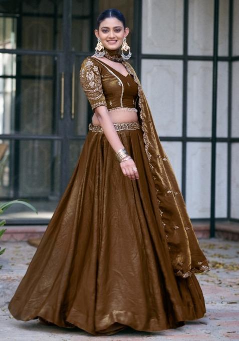 Brown Sequin Work Fendi Lehenga Set