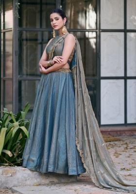 Blue Sequin Work Fendi Lehenga Set