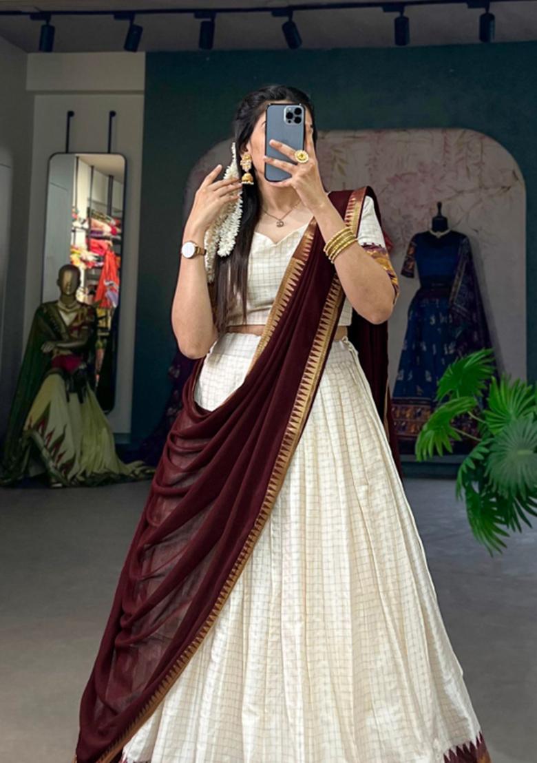 Maroon Zari Work Marble Lehenga Set - Indya