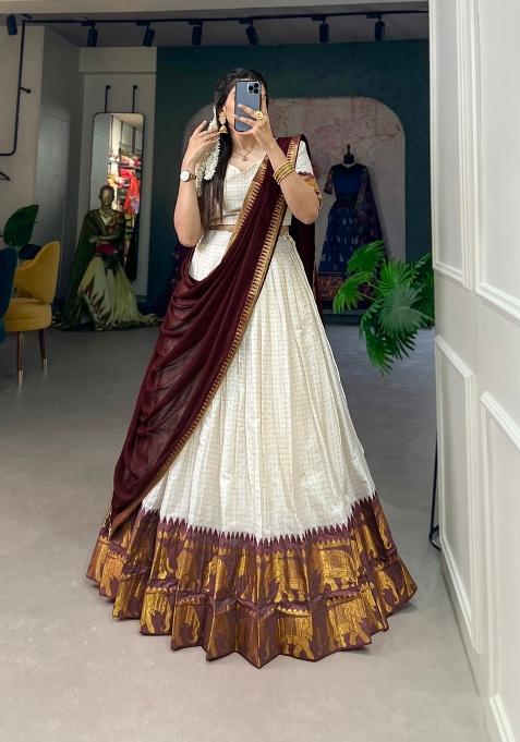 Maroon Zari Work Marble Lehenga Set