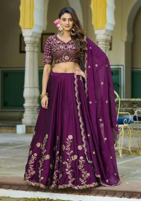 Purple Sequin Work Silk Blend Lehenga Set