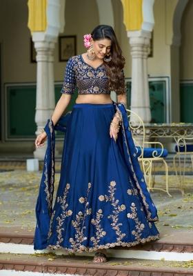 Blue Sequin Work Silk Blend Lehenga Set