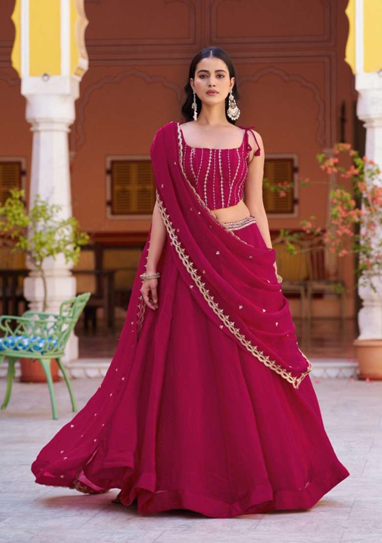 Pink Work Fendi Lehenga Set with Sequin for Diwali | Wedding & Festive Wear - Indya
