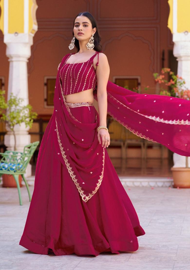 Pink Sequin Work Fendi Lehenga Set - Indya