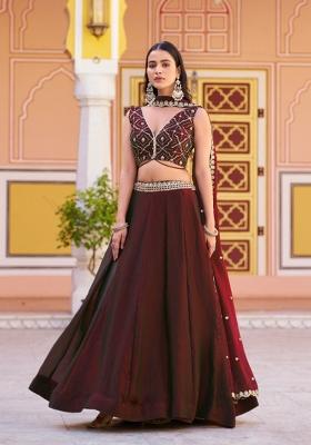 Maroon Sequin Work Fendi Lehenga Set
