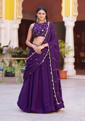 Purple Sequin Work Fendi Lehenga Set