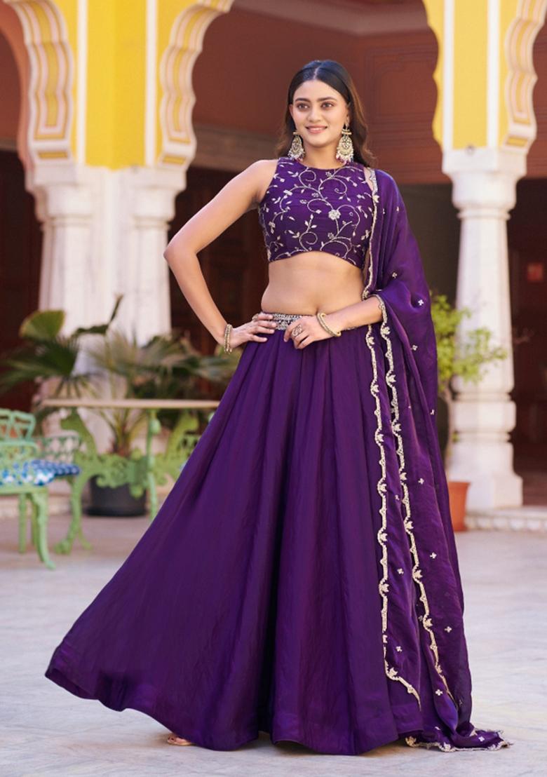 Purple Sequin Work Fendi Lehenga Set - Indya