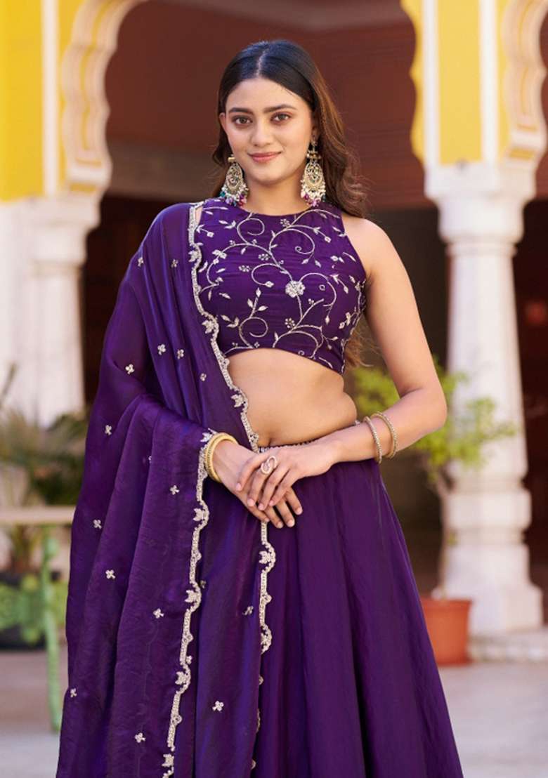 Purple Sequin Work Fendi Lehenga Set for Diwali and Festive Wear - Indya