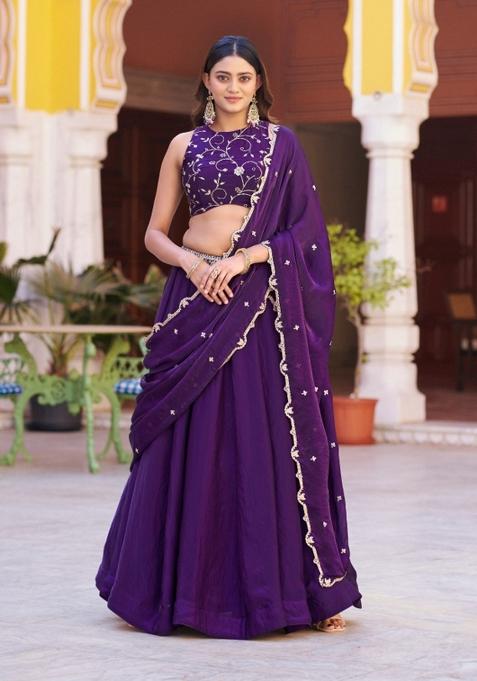 Purple Sequin Work Fendi Lehenga Set