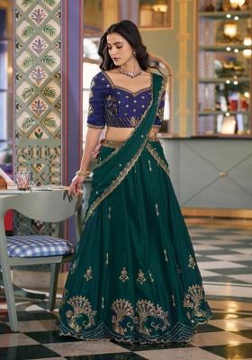 Green Sequin Work Silk Blend Lehenga Set