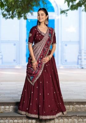 Maroon Sequin Work Silk Blend Lehenga Set
