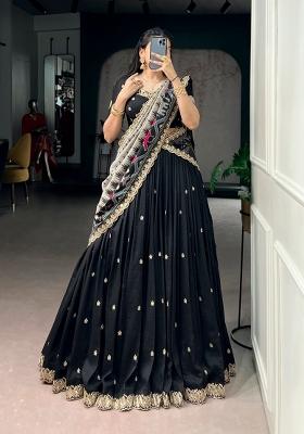 Black Sequin Work Silk Blend Lehenga Set