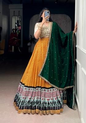 Yellow Lace Work Silk Blend Lehenga Set