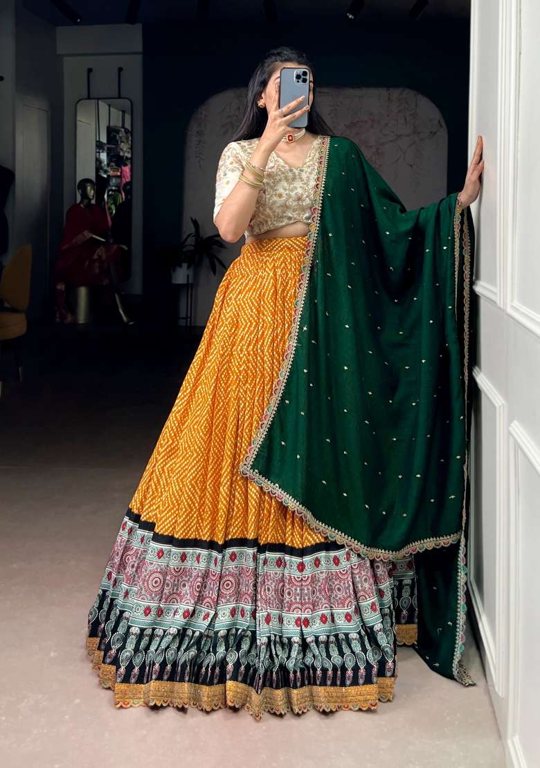Yellow Lace Work Silk Blend Lehenga Set for Diwali | Wedding & Festive Wear - Indya
