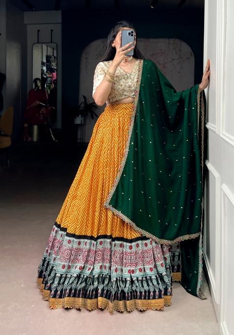 Yellow Lace Work Silk Blend Lehenga Set
