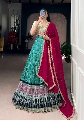 Blue Lace Work Silk Blend Lehenga Set