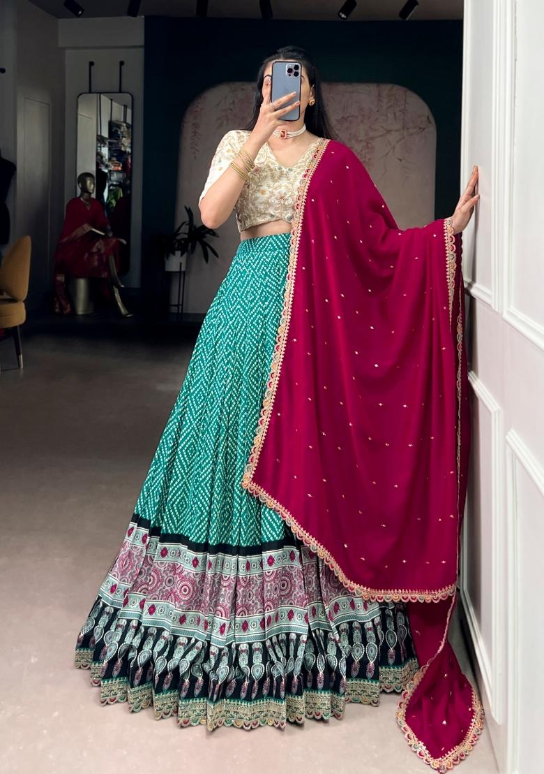 Blue Lace Work Silk Blend Lehenga Set - Indya