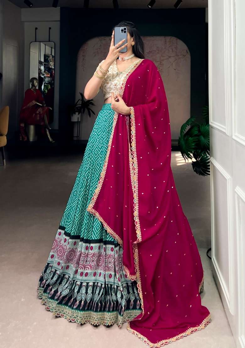 Blue Lace Work Silk Blend Lehenga Set for Diwali | Wedding & Festive Wear - Indya