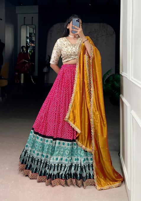 Pink Lace Work Silk Blend Lehenga Set