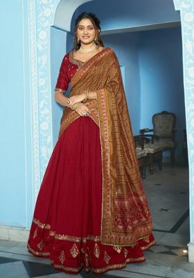 Maroon Sequin Work Silk Blend Lehenga Set