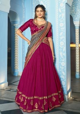 Pink Sequin Work Silk Blend Lehenga Set