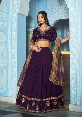 Purple Sequin Work Silk Blend Lehenga Set
