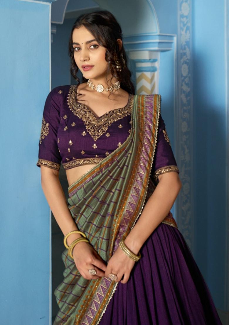 Purple Sequin Work Silk Blend Lehenga Set - Indya