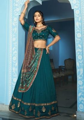 Teal Sequin Work Silk Blend Lehenga Set