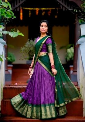 Purple Zari Work Dola Chex Lehenga Set